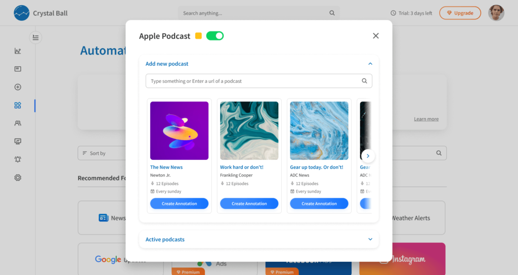Sample popup preview of app integration