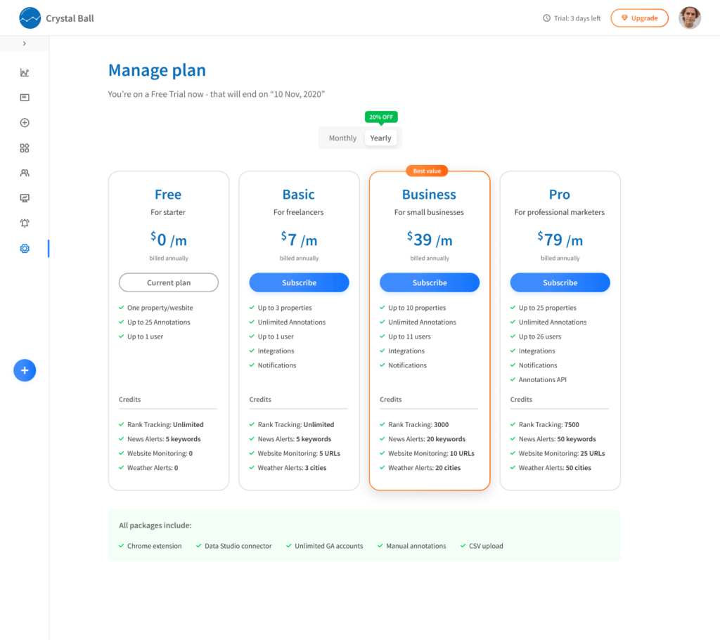 pricing plan page design preview