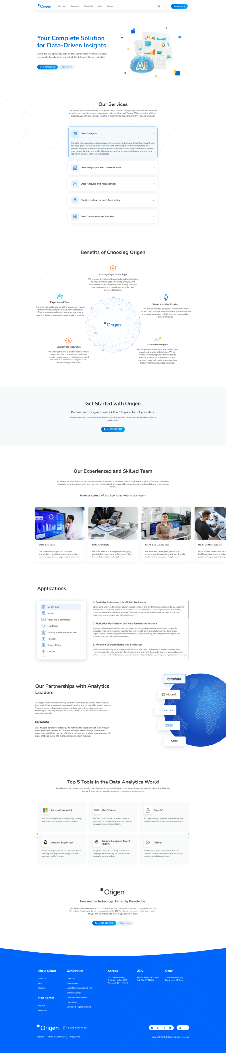 Showcasing Data & AI page for redesign origen website