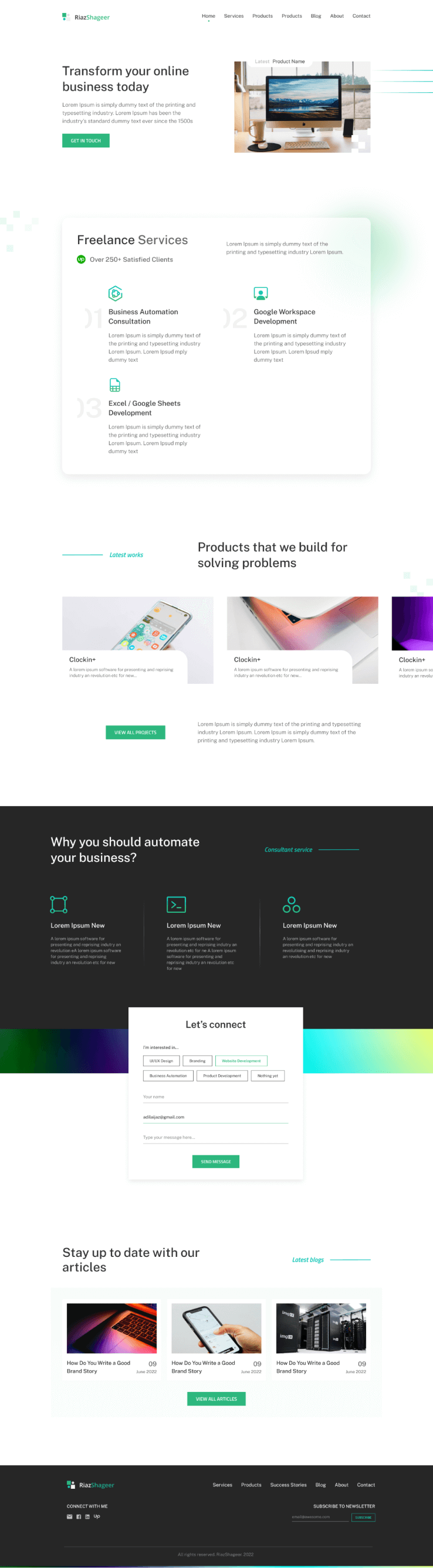 homepage design preview of a business portfolio website design project