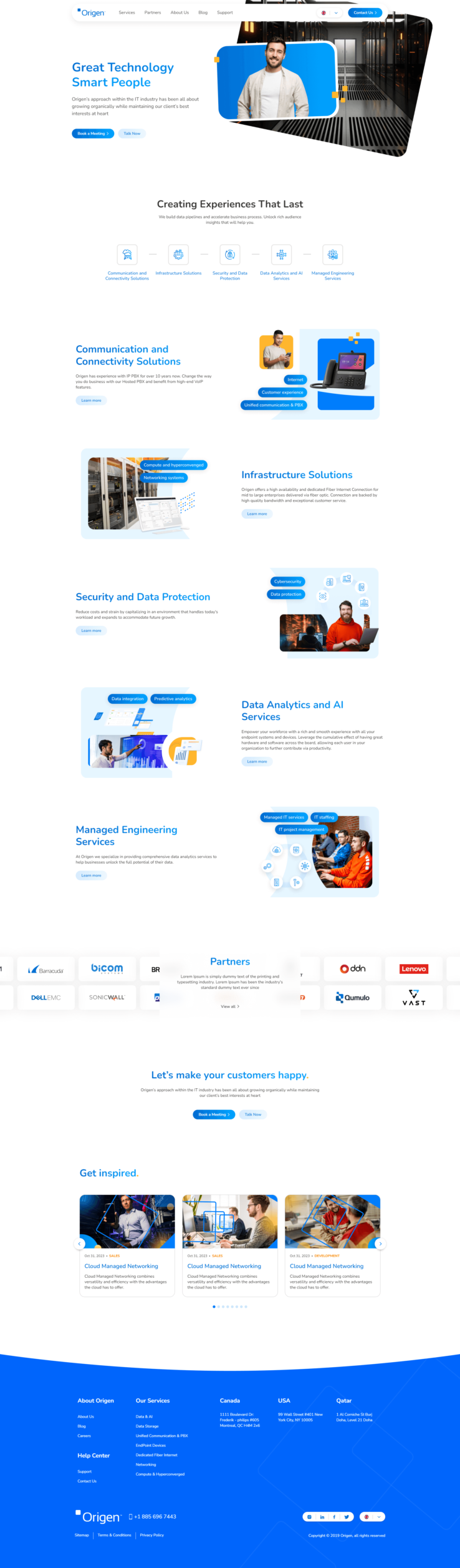 Landing page of redesign origen website